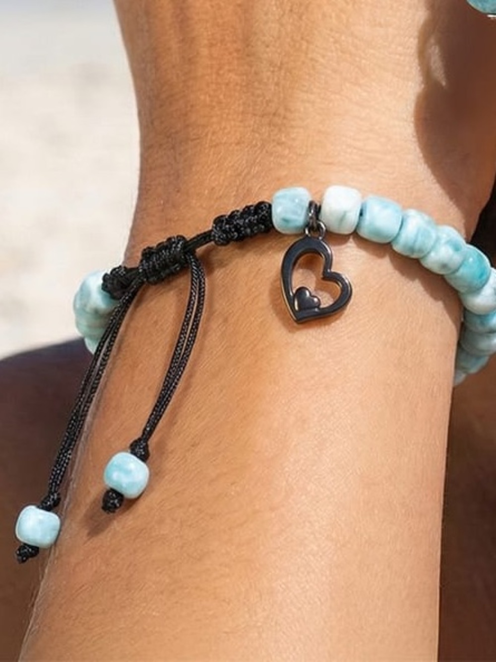 Marahlago Larimar Breeze Heart adjustable Macrame Bracelet ~ New - Picture 8 of 8
